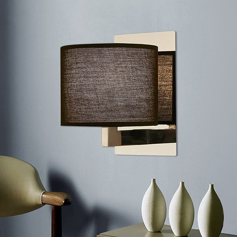 Drum Wall Sconce Lighting Modernism Fabric LED Wall Mount Light in White/Black for Bedside Clearhalo 'Modern wall lights' 'Modern' 'Wall Lamps & Sconces' 'Wall Lights' Lighting' 1401413