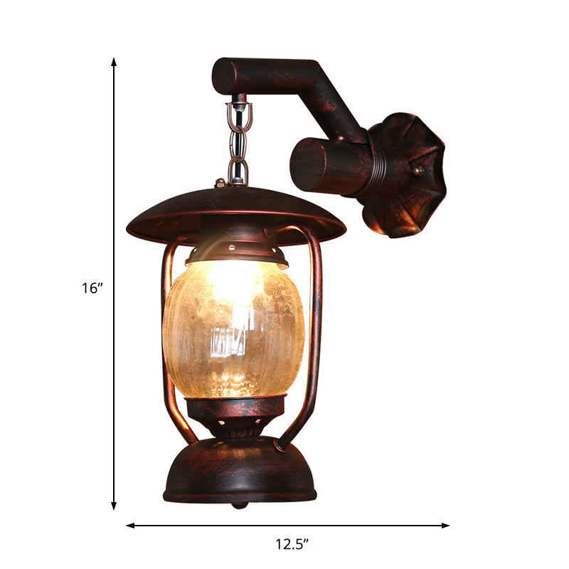 Lantern Outdoor Wall Light Fixture Vintage Clear Glass 1 Light Antique Copper Sconce Lamp Clearhalo 'Wall Lamps & Sconces' 'Wall Lights' Lighting' 140143