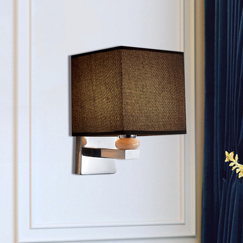 Fabric Cube Wall Sconce Lighting Contemporary LED Sconce Light in White/Black/Beige Black Clearhalo 'Modern wall lights' 'Modern' 'Wall Lamps & Sconces' 'Wall Lights' Lighting' 1401480