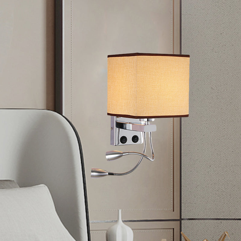 White/Black/Beige Cube Wall Sconce Lighting Modernism Fabric 1 Light Wall Mount Light Clearhalo 'Modern wall lights' 'Modern' 'Wall Lamps & Sconces' 'Wall Lights' Lighting' 1401509