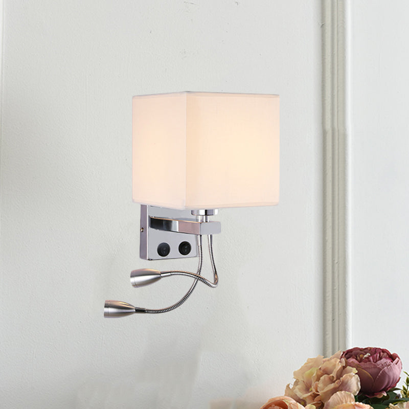 White/Black/Beige Cube Wall Sconce Lighting Modernism Fabric 1 Light Wall Mount Light Clearhalo 'Modern wall lights' 'Modern' 'Wall Lamps & Sconces' 'Wall Lights' Lighting' 1401522