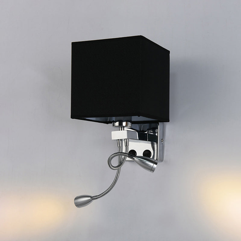 White/Black/Beige Cube Wall Sconce Lighting Modernism Fabric 1 Light Wall Mount Light Clearhalo 'Modern wall lights' 'Modern' 'Wall Lamps & Sconces' 'Wall Lights' Lighting' 1401528