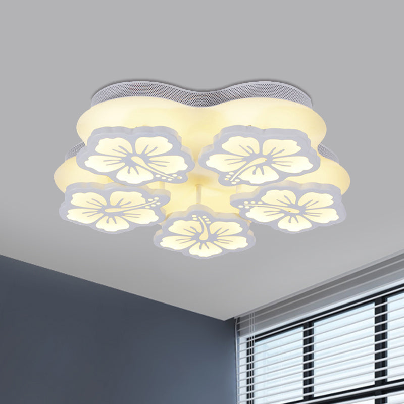 Simplicity Blossom Acrylic Flush Mount Light LED 5/7/12-Head Ceiling Lamp Fixture in Warm/White/Natural Light 5 White Clearhalo 'Ceiling Lights' 'Close To Ceiling Lights' 'Close to ceiling' 'Semi-flushmount' Lighting' 1401529