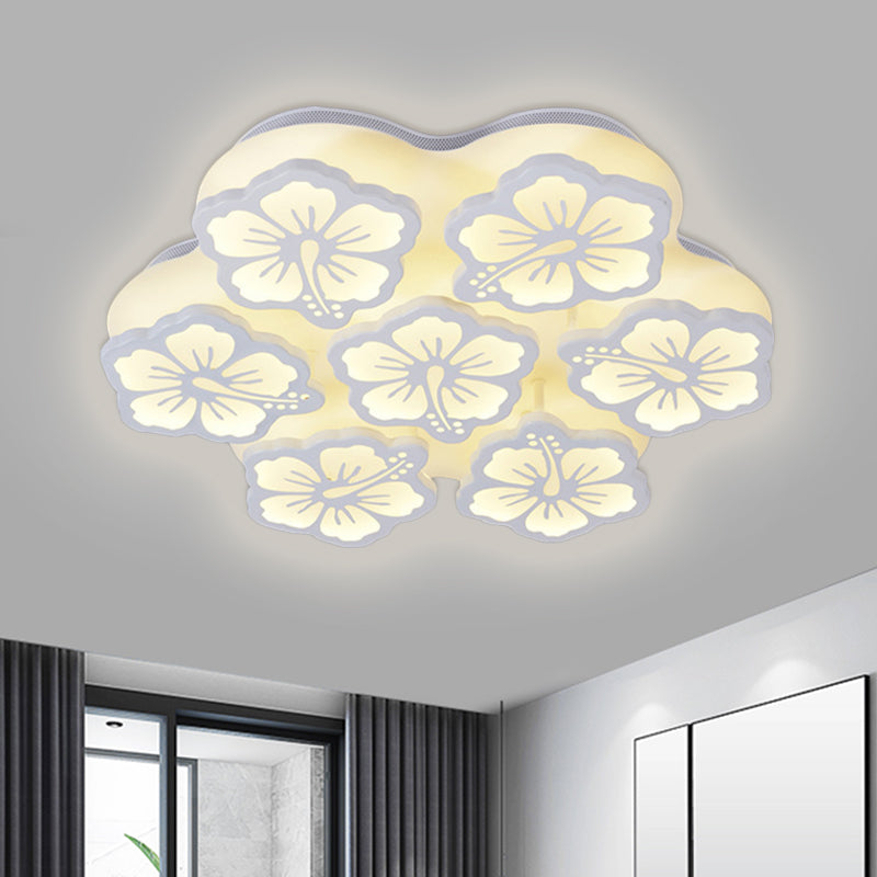 Simplicity Blossom Acrylic Flush Mount Light LED 5/7/12-Head Ceiling Lamp Fixture in Warm/White/Natural Light 7 White Clearhalo 'Ceiling Lights' 'Close To Ceiling Lights' 'Close to ceiling' 'Semi-flushmount' Lighting' 1401534