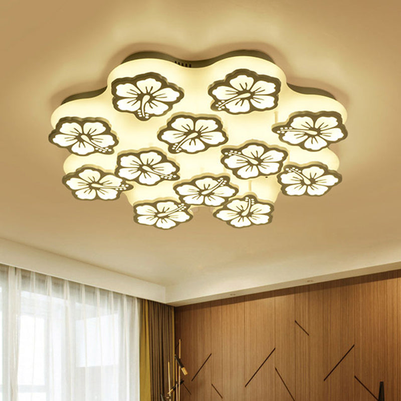 Simplicity Blossom Acrylic Flush Mount Light LED 5/7/12-Head Ceiling Lamp Fixture in Warm/White/Natural Light 12 White Clearhalo 'Ceiling Lights' 'Close To Ceiling Lights' 'Close to ceiling' 'Semi-flushmount' Lighting' 1401539