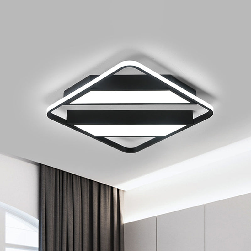 Symmetrical Trapezoid Shade Flush Light Fixture Modern Metal Integrated LED Black/White Ceiling Flush Mount for Bedroom in Warm/White Black Clearhalo 'Ceiling Lights' 'Close To Ceiling Lights' 'Close to ceiling' 'Flush mount' Lighting' 1401549