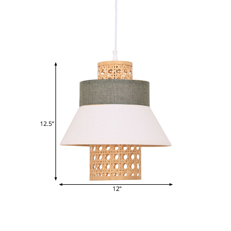 Hand-Worked Hanging Light Asian Style Green/Purple Fabric 1 Light Bedroom Pendant Lamp with Bamboo Interior Shade Clearhalo 'Ceiling Lights' 'Pendant Lights' 'Pendants' Lighting' 140155