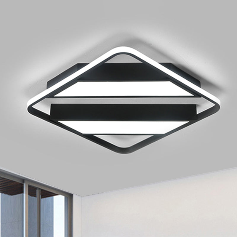 Symmetrical Trapezoid Shade Flush Light Fixture Modern Metal Integrated LED Black/White Ceiling Flush Mount for Bedroom in Warm/White Clearhalo 'Ceiling Lights' 'Close To Ceiling Lights' 'Close to ceiling' 'Flush mount' Lighting' 1401550