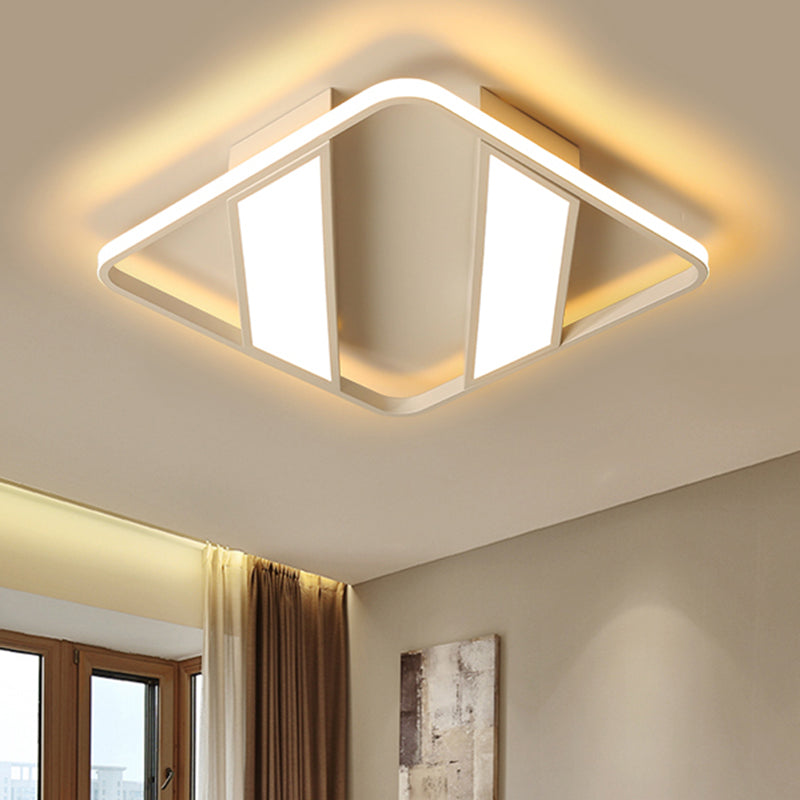 Symmetrical Trapezoid Shade Flush Light Fixture Modern Metal Integrated LED Black/White Ceiling Flush Mount for Bedroom in Warm/White White Clearhalo 'Ceiling Lights' 'Close To Ceiling Lights' 'Close to ceiling' 'Flush mount' Lighting' 1401554