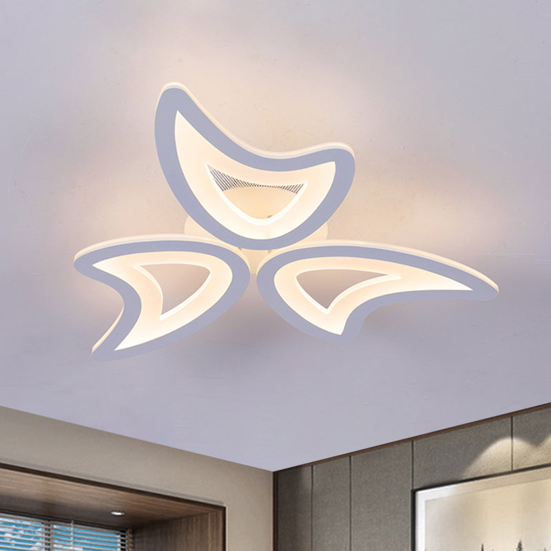 Modern 3/4/5 Lights Ceiling Lamp with Acrylic Shade White LED Leaves Flush Mount Ceiling Light in Warm/White/Natural Light 3 White Clearhalo 'Ceiling Lights' 'Close To Ceiling Lights' 'Close to ceiling' 'Semi-flushmount' Lighting' 1401558