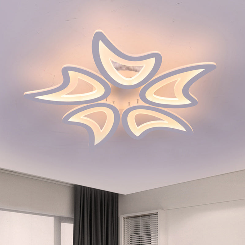 Modern 3/4/5 Lights Ceiling Lamp with Acrylic Shade White LED Leaves Flush Mount Ceiling Light in Warm/White/Natural Light 5 White Clearhalo 'Ceiling Lights' 'Close To Ceiling Lights' 'Close to ceiling' 'Semi-flushmount' Lighting' 1401568