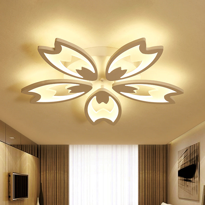 Acrylic Buds LED Flush Mount Light Contemporary 3/5/9-Head Living Room Ceiling Flushmount Lamp in Warm/White/Natural Light 5 White Clearhalo 'Ceiling Lights' 'Close To Ceiling Lights' 'Close to ceiling' 'Semi-flushmount' Lighting' 1401604