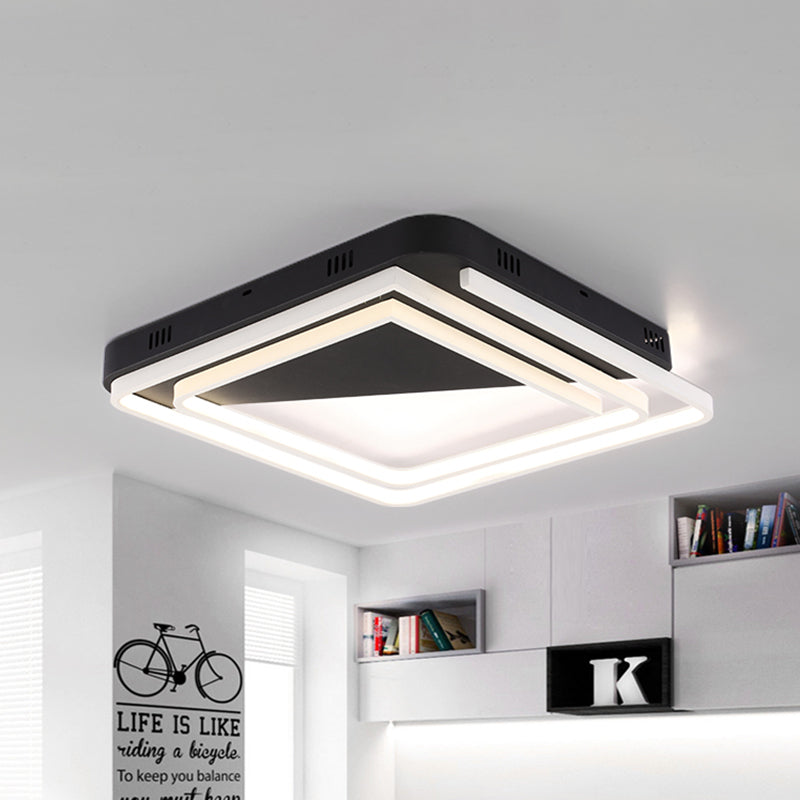 Acrylic Square Ceiling Lamp Modernism 18"/22"/28" Wide LED Black Flush Mount Lighting Fixture in Warm/White Light Black Clearhalo 'Ceiling Lights' 'Close To Ceiling Lights' 'Close to ceiling' 'Flush mount' Lighting' 1401636