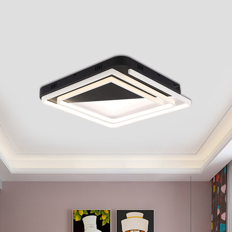 Acrylic Square Ceiling Lamp Modernism 18"/22"/28" Wide LED Black Flush Mount Lighting Fixture in Warm/White Light Clearhalo 'Ceiling Lights' 'Close To Ceiling Lights' 'Close to ceiling' 'Flush mount' Lighting' 1401637