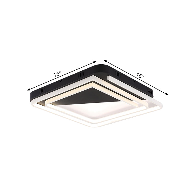 Acrylic Square Ceiling Lamp Modernism 18"/22"/28" Wide LED Black Flush Mount Lighting Fixture in Warm/White Light Clearhalo 'Ceiling Lights' 'Close To Ceiling Lights' 'Close to ceiling' 'Flush mount' Lighting' 1401640