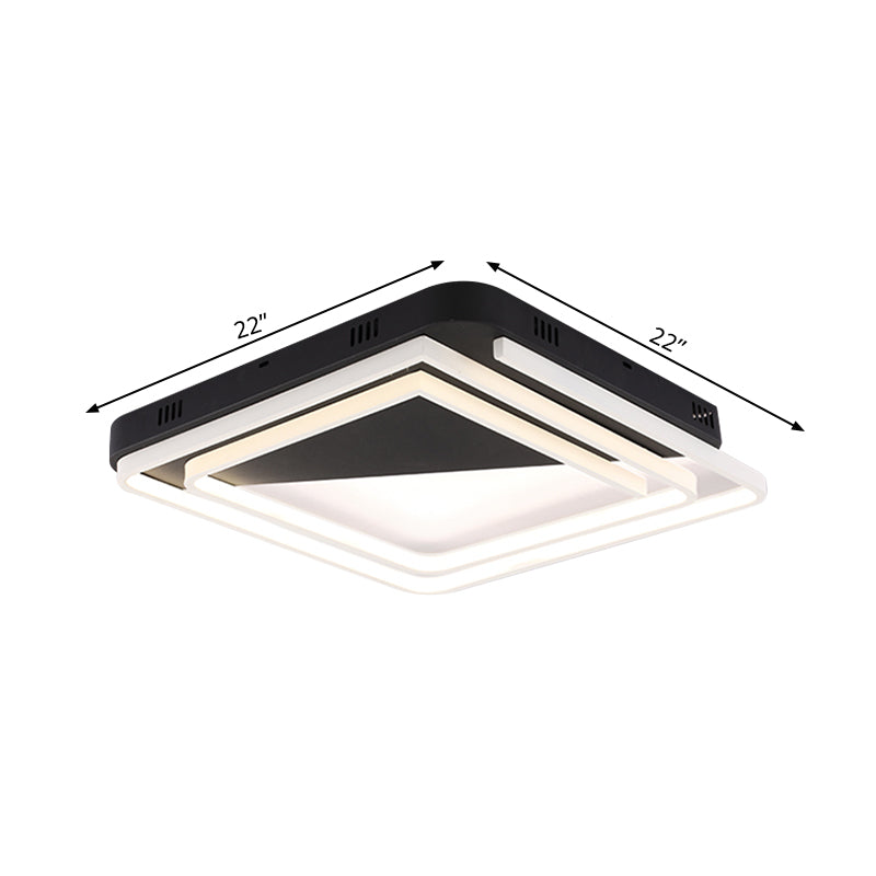 Acrylic Square Ceiling Lamp Modernism 18"/22"/28" Wide LED Black Flush Mount Lighting Fixture in Warm/White Light Clearhalo 'Ceiling Lights' 'Close To Ceiling Lights' 'Close to ceiling' 'Flush mount' Lighting' 1401641