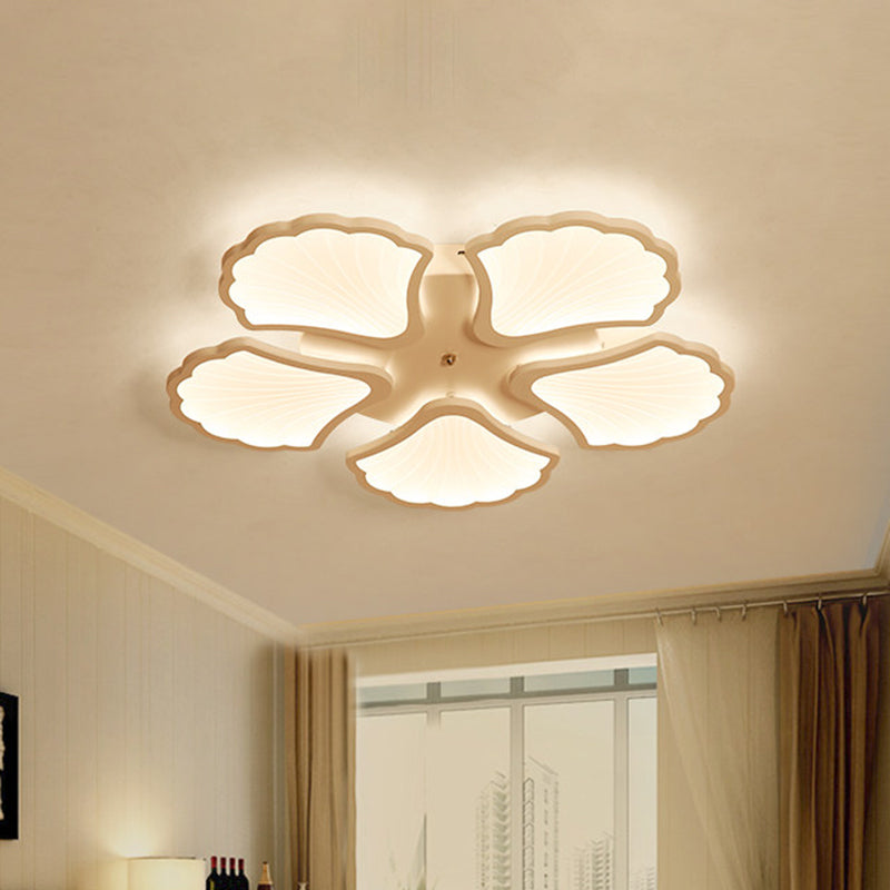 3/5/9 Lights Living Room LED Flush Ceiling Light with Ginkgo Leaf Acrylic Shade White Lighting Fixture in Warm/White/Natural Light 5 White Clearhalo 'Ceiling Lights' 'Close To Ceiling Lights' 'Close to ceiling' 'Semi-flushmount' Lighting' 1401648