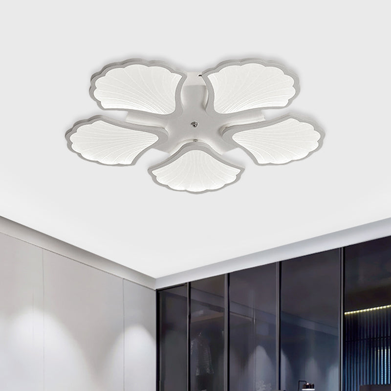 3/5/9 Lights Living Room LED Flush Ceiling Light with Ginkgo Leaf Acrylic Shade White Lighting Fixture in Warm/White/Natural Light Clearhalo 'Ceiling Lights' 'Close To Ceiling Lights' 'Close to ceiling' 'Semi-flushmount' Lighting' 1401649