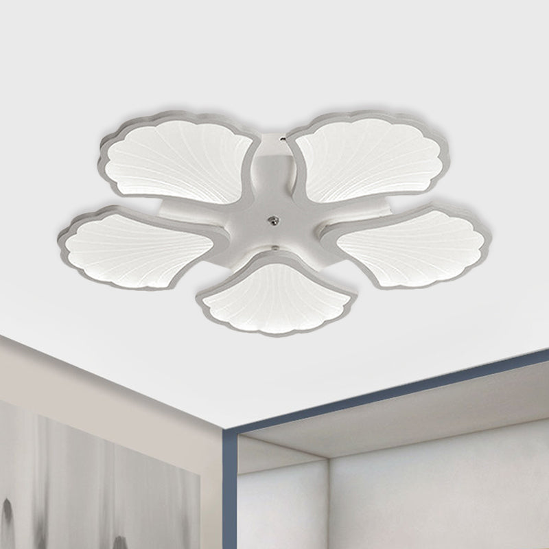 3/5/9 Lights Living Room LED Flush Ceiling Light with Ginkgo Leaf Acrylic Shade White Lighting Fixture in Warm/White/Natural Light Clearhalo 'Ceiling Lights' 'Close To Ceiling Lights' 'Close to ceiling' 'Semi-flushmount' Lighting' 1401650