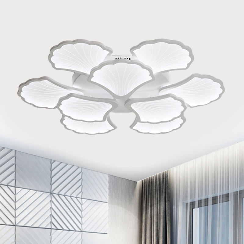 3/5/9 Lights Living Room LED Flush Ceiling Light with Ginkgo Leaf Acrylic Shade White Lighting Fixture in Warm/White/Natural Light 9 White Clearhalo 'Ceiling Lights' 'Close To Ceiling Lights' 'Close to ceiling' 'Semi-flushmount' Lighting' 1401653