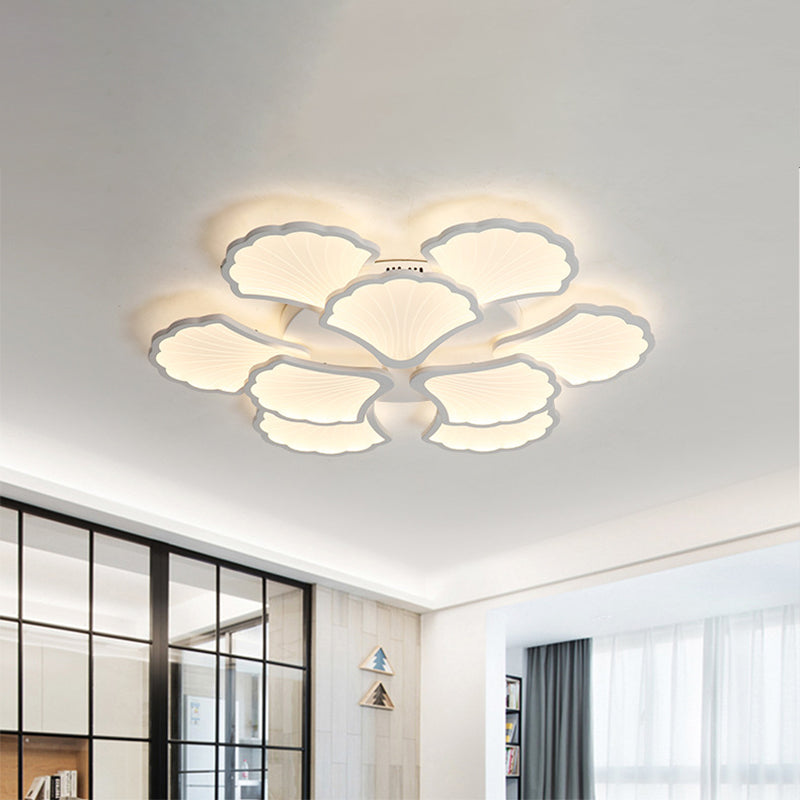 3/5/9 Lights Living Room LED Flush Ceiling Light with Ginkgo Leaf Acrylic Shade White Lighting Fixture in Warm/White/Natural Light Clearhalo 'Ceiling Lights' 'Close To Ceiling Lights' 'Close to ceiling' 'Semi-flushmount' Lighting' 1401654