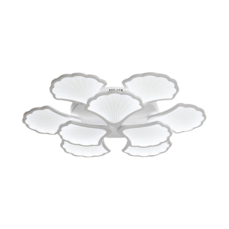 3/5/9 Lights Living Room LED Flush Ceiling Light with Ginkgo Leaf Acrylic Shade White Lighting Fixture in Warm/White/Natural Light Clearhalo 'Ceiling Lights' 'Close To Ceiling Lights' 'Close to ceiling' 'Semi-flushmount' Lighting' 1401655