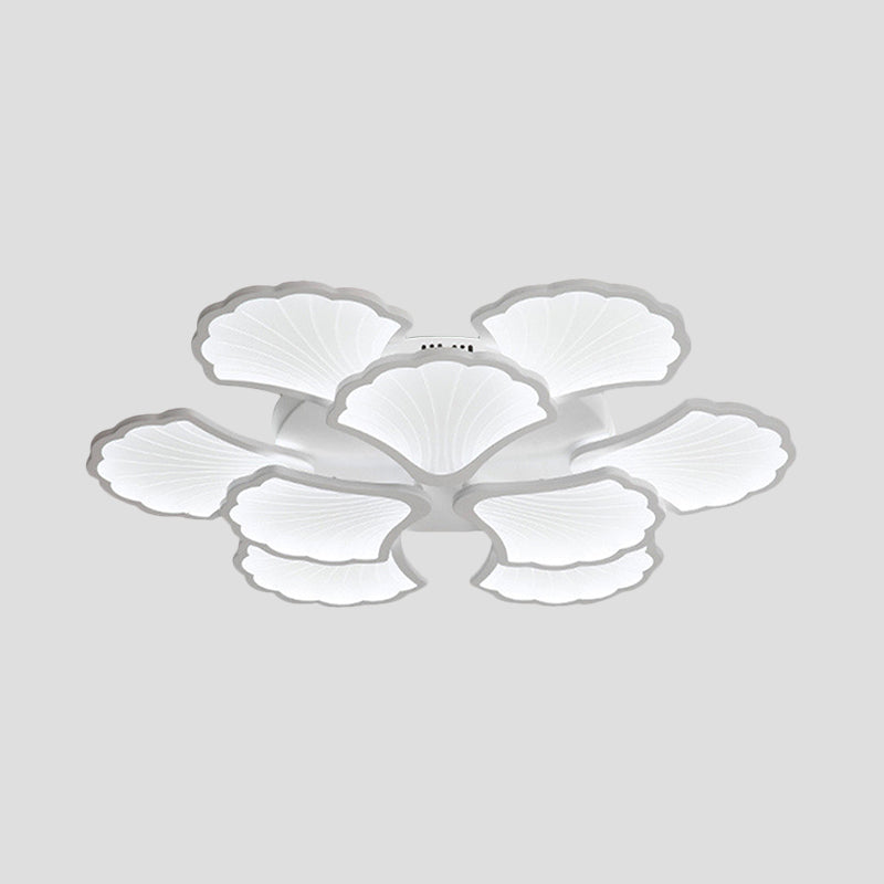 3/5/9 Lights Living Room LED Flush Ceiling Light with Ginkgo Leaf Acrylic Shade White Lighting Fixture in Warm/White/Natural Light Clearhalo 'Ceiling Lights' 'Close To Ceiling Lights' 'Close to ceiling' 'Semi-flushmount' Lighting' 1401656