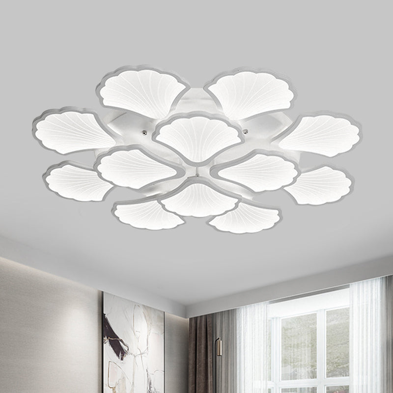 3/5/9 Lights Living Room LED Flush Ceiling Light with Ginkgo Leaf Acrylic Shade White Lighting Fixture in Warm/White/Natural Light 12 White Clearhalo 'Ceiling Lights' 'Close To Ceiling Lights' 'Close to ceiling' 'Semi-flushmount' Lighting' 1401658