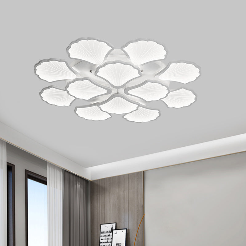 3/5/9 Lights Living Room LED Flush Ceiling Light with Ginkgo Leaf Acrylic Shade White Lighting Fixture in Warm/White/Natural Light Clearhalo 'Ceiling Lights' 'Close To Ceiling Lights' 'Close to ceiling' 'Semi-flushmount' Lighting' 1401659