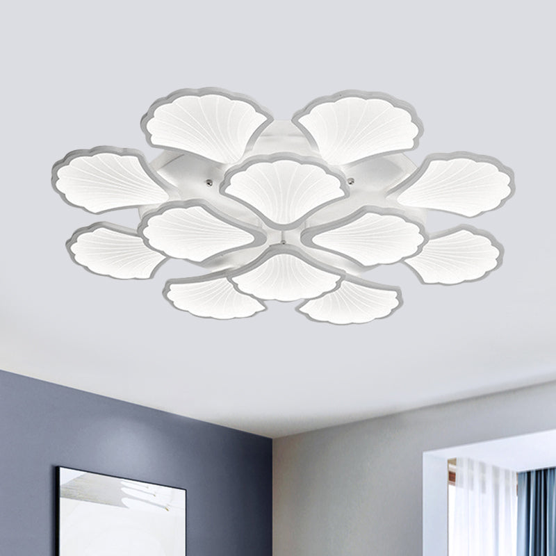 3/5/9 Lights Living Room LED Flush Ceiling Light with Ginkgo Leaf Acrylic Shade White Lighting Fixture in Warm/White/Natural Light Clearhalo 'Ceiling Lights' 'Close To Ceiling Lights' 'Close to ceiling' 'Semi-flushmount' Lighting' 1401660