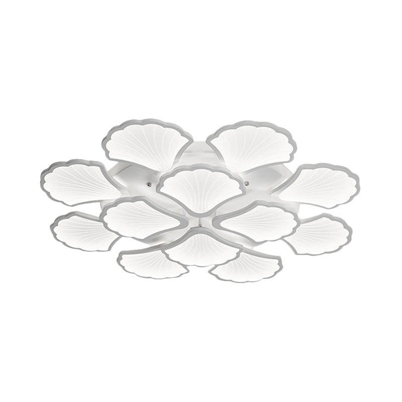 3/5/9 Lights Living Room LED Flush Ceiling Light with Ginkgo Leaf Acrylic Shade White Lighting Fixture in Warm/White/Natural Light Clearhalo 'Ceiling Lights' 'Close To Ceiling Lights' 'Close to ceiling' 'Semi-flushmount' Lighting' 1401661