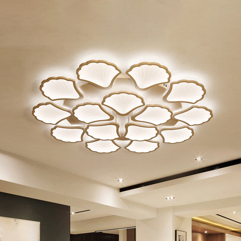 3/5/9 Lights Living Room LED Flush Ceiling Light with Ginkgo Leaf Acrylic Shade White Lighting Fixture in Warm/White/Natural Light 15 White Clearhalo 'Ceiling Lights' 'Close To Ceiling Lights' 'Close to ceiling' 'Semi-flushmount' Lighting' 1401663