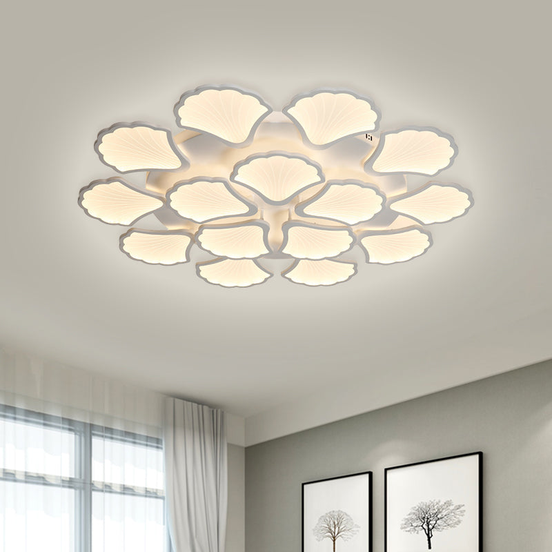 3/5/9 Lights Living Room LED Flush Ceiling Light with Ginkgo Leaf Acrylic Shade White Lighting Fixture in Warm/White/Natural Light Clearhalo 'Ceiling Lights' 'Close To Ceiling Lights' 'Close to ceiling' 'Semi-flushmount' Lighting' 1401664