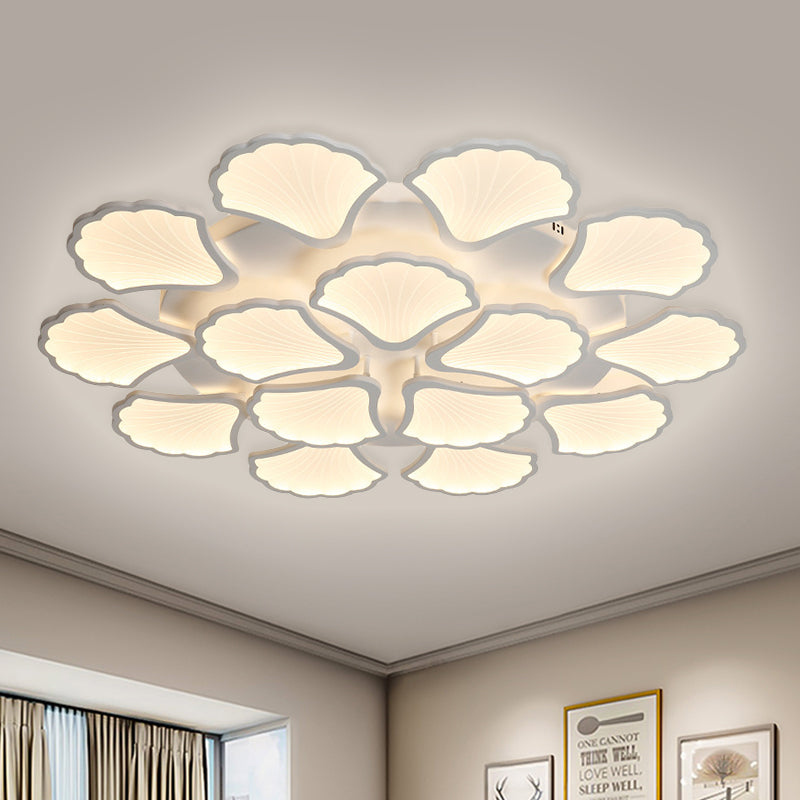 3/5/9 Lights Living Room LED Flush Ceiling Light with Ginkgo Leaf Acrylic Shade White Lighting Fixture in Warm/White/Natural Light Clearhalo 'Ceiling Lights' 'Close To Ceiling Lights' 'Close to ceiling' 'Semi-flushmount' Lighting' 1401665