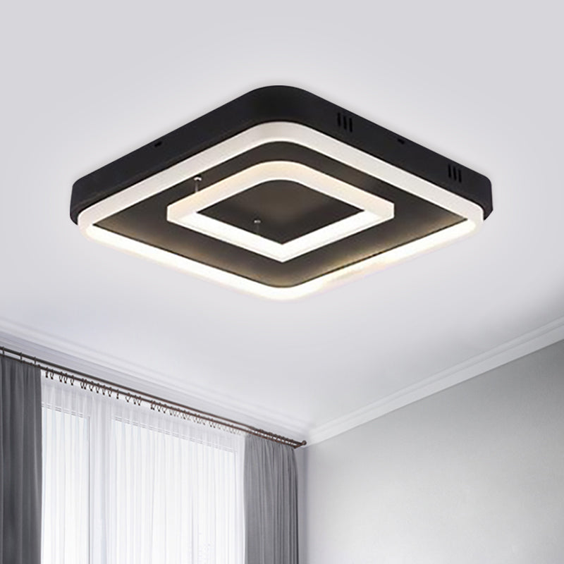 16.5"/20.5"/24.5" Wide Acrylic Square Semi Mount Lighting Modern LED Black Ceiling Flush Light Fixture in Warm/White Light Black 16.5" Clearhalo 'Ceiling Lights' 'Close To Ceiling Lights' 'Close to ceiling' 'Flush mount' Lighting' 1401675