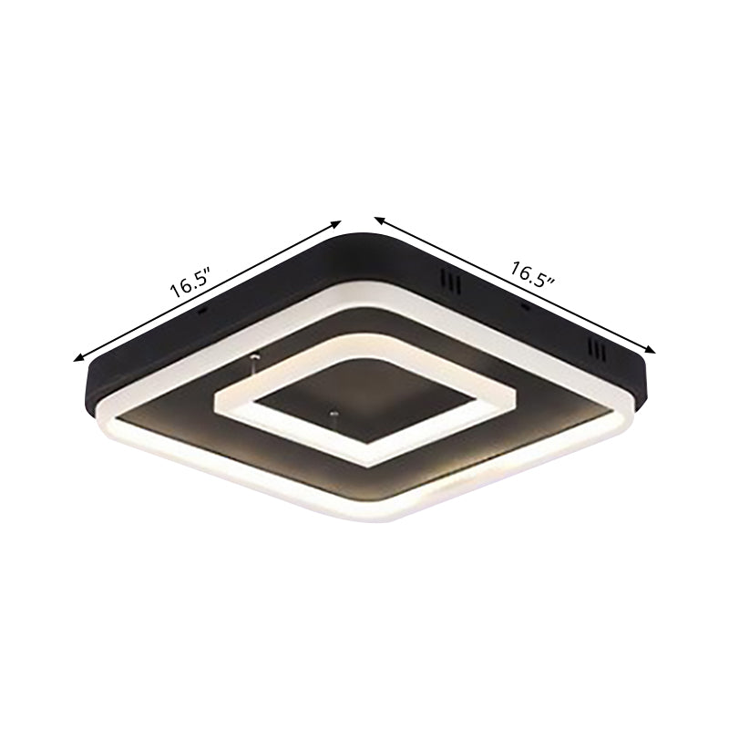 16.5"/20.5"/24.5" Wide Acrylic Square Semi Mount Lighting Modern LED Black Ceiling Flush Light Fixture in Warm/White Light Clearhalo 'Ceiling Lights' 'Close To Ceiling Lights' 'Close to ceiling' 'Flush mount' Lighting' 1401679