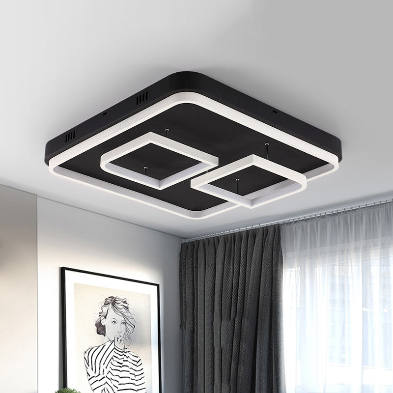 16.5"/20.5"/24.5" Wide Acrylic Square Semi Mount Lighting Modern LED Black Ceiling Flush Light Fixture in Warm/White Light Black 20.5" Clearhalo 'Ceiling Lights' 'Close To Ceiling Lights' 'Close to ceiling' 'Flush mount' Lighting' 1401680