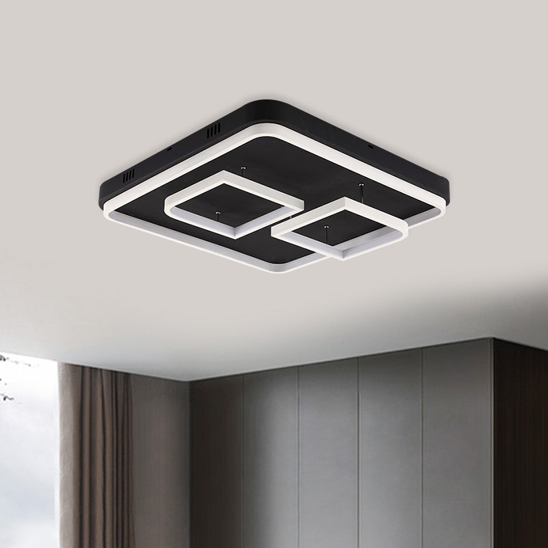 16.5"/20.5"/24.5" Wide Acrylic Square Semi Mount Lighting Modern LED Black Ceiling Flush Light Fixture in Warm/White Light Clearhalo 'Ceiling Lights' 'Close To Ceiling Lights' 'Close to ceiling' 'Flush mount' Lighting' 1401681