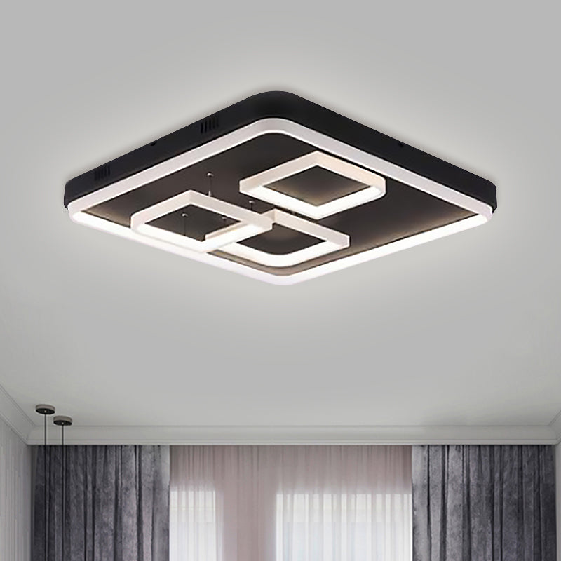 16.5"/20.5"/24.5" Wide Acrylic Square Semi Mount Lighting Modern LED Black Ceiling Flush Light Fixture in Warm/White Light Black 24.5" Clearhalo 'Ceiling Lights' 'Close To Ceiling Lights' 'Close to ceiling' 'Flush mount' Lighting' 1401685