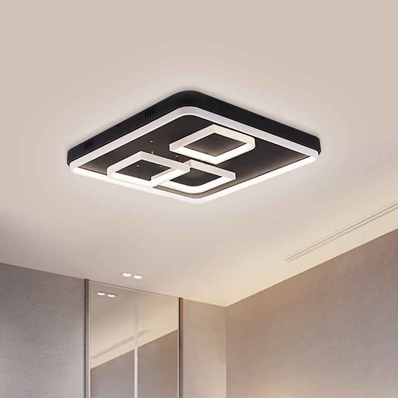 16.5"/20.5"/24.5" Wide Acrylic Square Semi Mount Lighting Modern LED Black Ceiling Flush Light Fixture in Warm/White Light Clearhalo 'Ceiling Lights' 'Close To Ceiling Lights' 'Close to ceiling' 'Flush mount' Lighting' 1401686