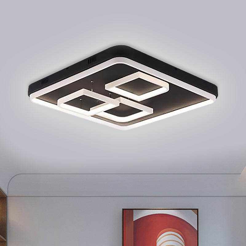 16.5"/20.5"/24.5" Wide Acrylic Square Semi Mount Lighting Modern LED Black Ceiling Flush Light Fixture in Warm/White Light Clearhalo 'Ceiling Lights' 'Close To Ceiling Lights' 'Close to ceiling' 'Flush mount' Lighting' 1401687