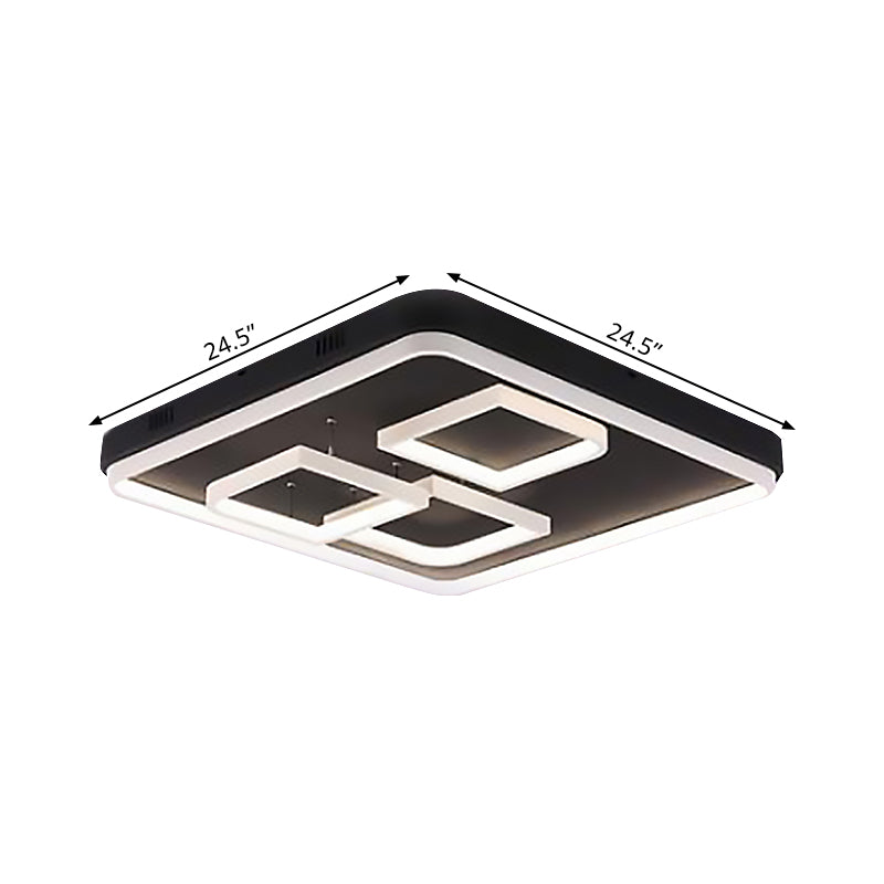 16.5"/20.5"/24.5" Wide Acrylic Square Semi Mount Lighting Modern LED Black Ceiling Flush Light Fixture in Warm/White Light Clearhalo 'Ceiling Lights' 'Close To Ceiling Lights' 'Close to ceiling' 'Flush mount' Lighting' 1401689