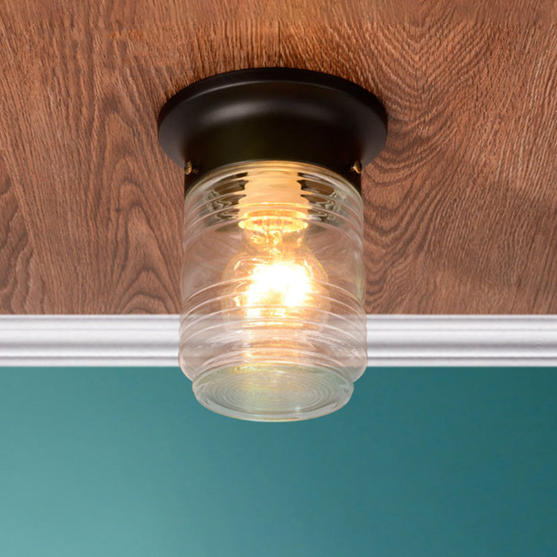 Cylinder Flush Mount Lighting Modern Hand Blown Glass 1 Light White/Black Flush Ceiling Light Black Clearhalo 'Ceiling Lights' 'Close To Ceiling Lights' 'Close to ceiling' 'Flush mount' Lighting' 1401726