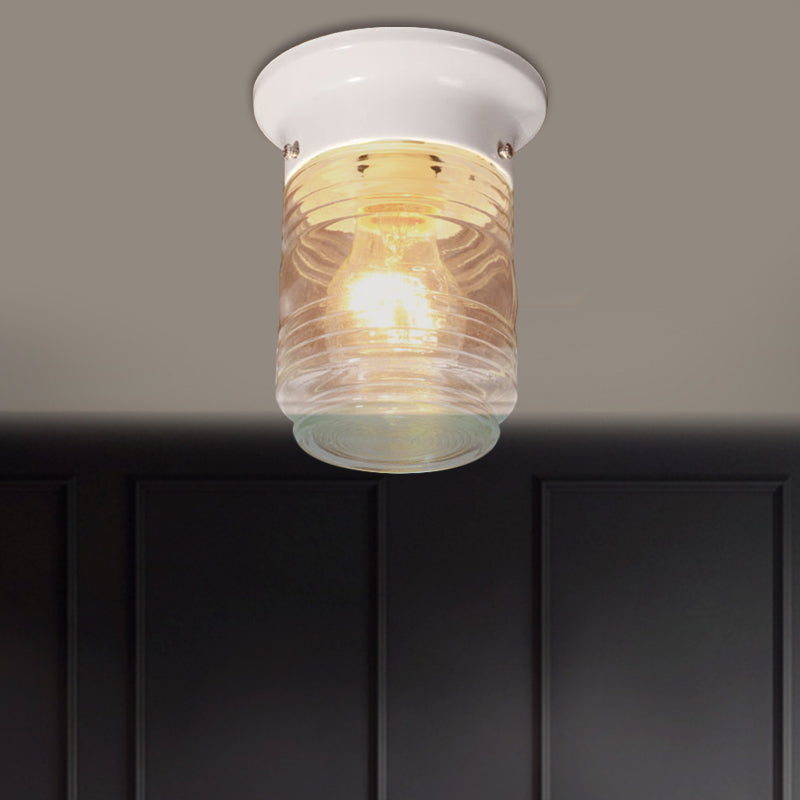 Cylinder Flush Mount Lighting Modern Hand Blown Glass 1 Light White/Black Flush Ceiling Light Clearhalo 'Ceiling Lights' 'Close To Ceiling Lights' 'Close to ceiling' 'Flush mount' Lighting' 1401732