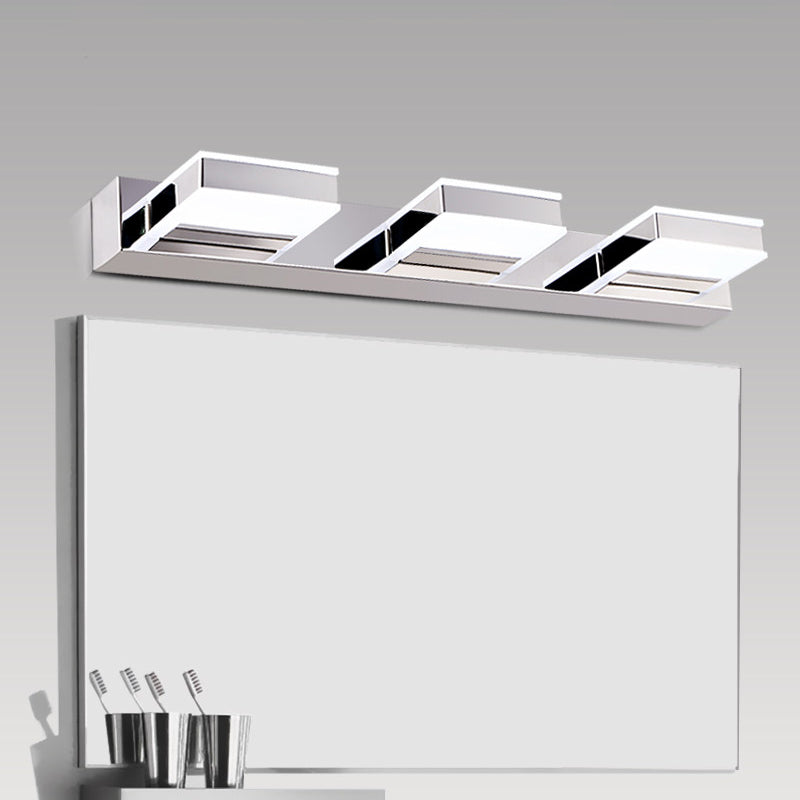 Square Block Acrylic Shade Vanity Lighting Modern Simple 1/2/3/4 Lights Wall Lamp in Chrome 3.0 Chrome Clearhalo 'Modern wall lights' 'Modern' 'Vanity Lights' 'Wall Lights' Lighting' 1401754