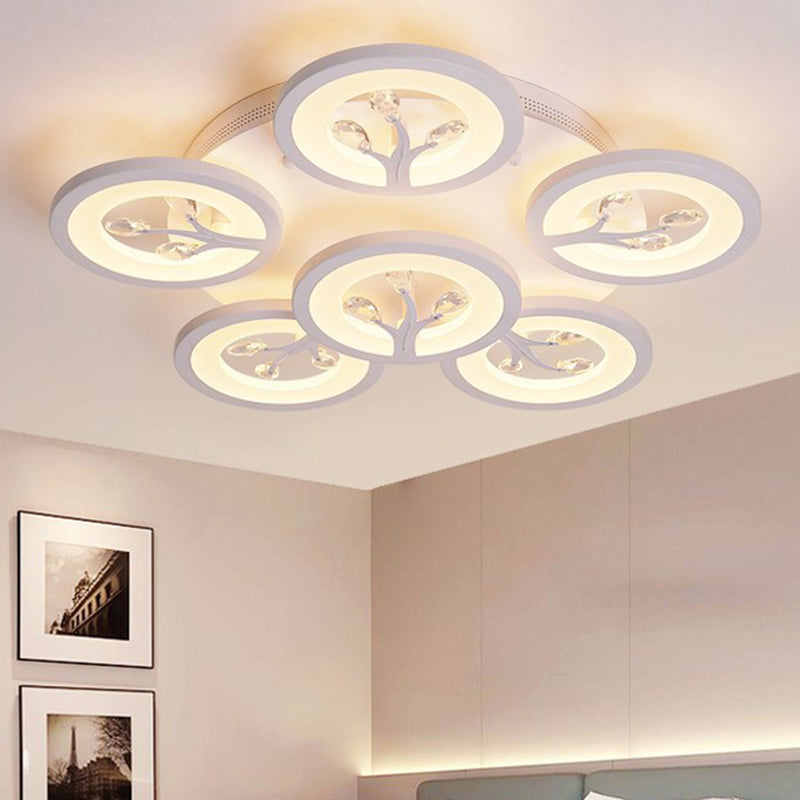 Acrylic Tree Flush Mount Ceiling Light Modern LED 3/6/9-Light Ceiling Lighting Fixture with Crystal Accents in Warm/White/Natural Light 6 White Clearhalo 'Ceiling Lights' 'Close To Ceiling Lights' 'Close to ceiling' 'Semi-flushmount' Lighting' 1401823