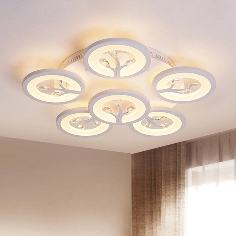 Acrylic Tree Flush Mount Ceiling Light Modern LED 3/6/9-Light Ceiling Lighting Fixture with Crystal Accents in Warm/White/Natural Light Clearhalo 'Ceiling Lights' 'Close To Ceiling Lights' 'Close to ceiling' 'Semi-flushmount' Lighting' 1401824