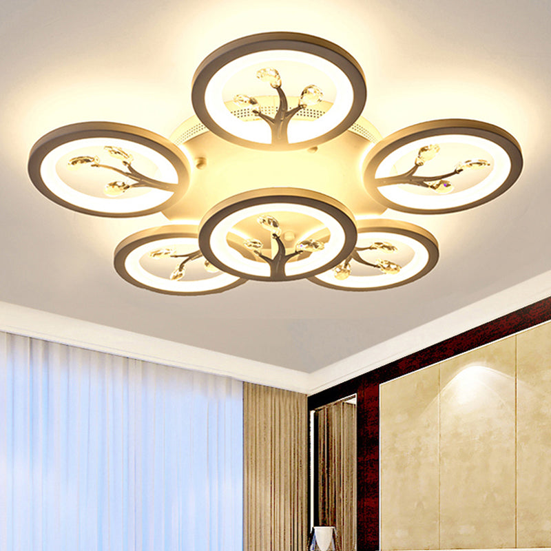 Acrylic Tree Flush Mount Ceiling Light Modern LED 3/6/9-Light Ceiling Lighting Fixture with Crystal Accents in Warm/White/Natural Light Clearhalo 'Ceiling Lights' 'Close To Ceiling Lights' 'Close to ceiling' 'Semi-flushmount' Lighting' 1401825