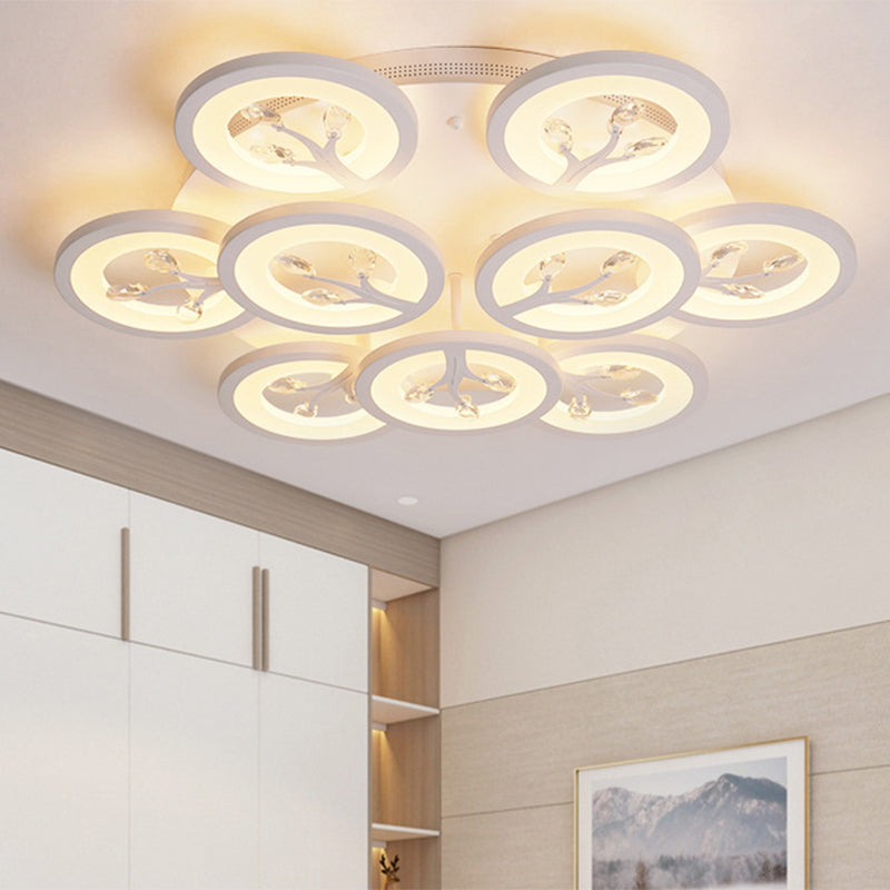 Acrylic Tree Flush Mount Ceiling Light Modern LED 3/6/9-Light Ceiling Lighting Fixture with Crystal Accents in Warm/White/Natural Light 9 White Clearhalo 'Ceiling Lights' 'Close To Ceiling Lights' 'Close to ceiling' 'Semi-flushmount' Lighting' 1401828