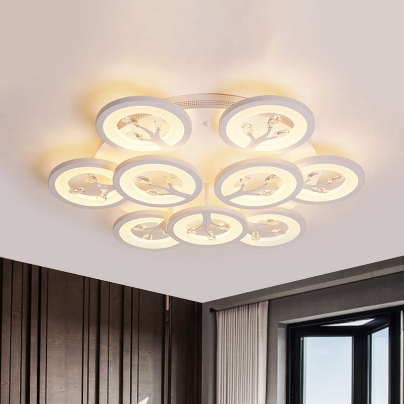 Acrylic Tree Flush Mount Ceiling Light Modern LED 3/6/9-Light Ceiling Lighting Fixture with Crystal Accents in Warm/White/Natural Light Clearhalo 'Ceiling Lights' 'Close To Ceiling Lights' 'Close to ceiling' 'Semi-flushmount' Lighting' 1401829